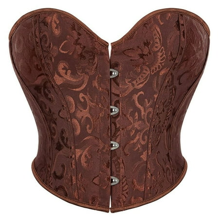TrdSipl Bustier Tops for Women Floral Trim Overbust Corset Satin Boned Lace Strapless Shapewear Cute Plus Size Victorian Corsets Coffee 4XL