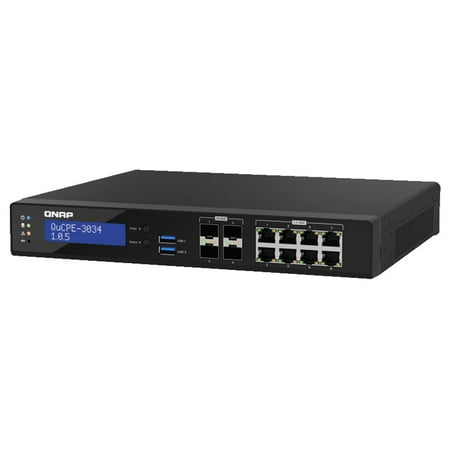 UPC: 0885022023325 | QNAP Desktop 12 Port uCPE QuCPE-3034-C3758R-16G-US Intel Atom C3758R 8C 2.4GHz  16GB DDR4 RAM  2 x M.2 2280 NVMe slots  4*10GbE SFP+  8*2.5GbE Ports