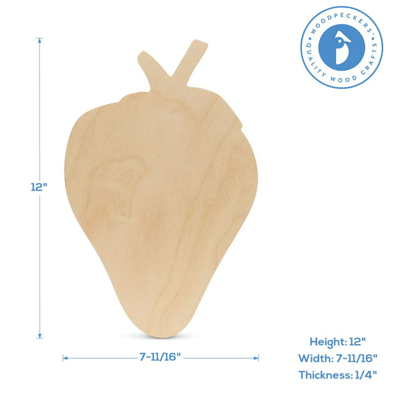 Unfinished Wooden Strawberry Cutout, 12, Pack of 1 Wooden Shapes for Crafts  and Summer & Beach Decor and Crafting, by Woodpeckers 