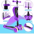 thumbnail image 4 of Hurtle 3-Wheeled Scooter for Kids - Wheel LED Lights, Adjustable Lean-to-Steer Handlebar, and Foldable Seat - Sit or Stand Ride with Brake for Boys and Girls Ages 1-14 Years Old (HURFS42P) Purple, 4 of 8