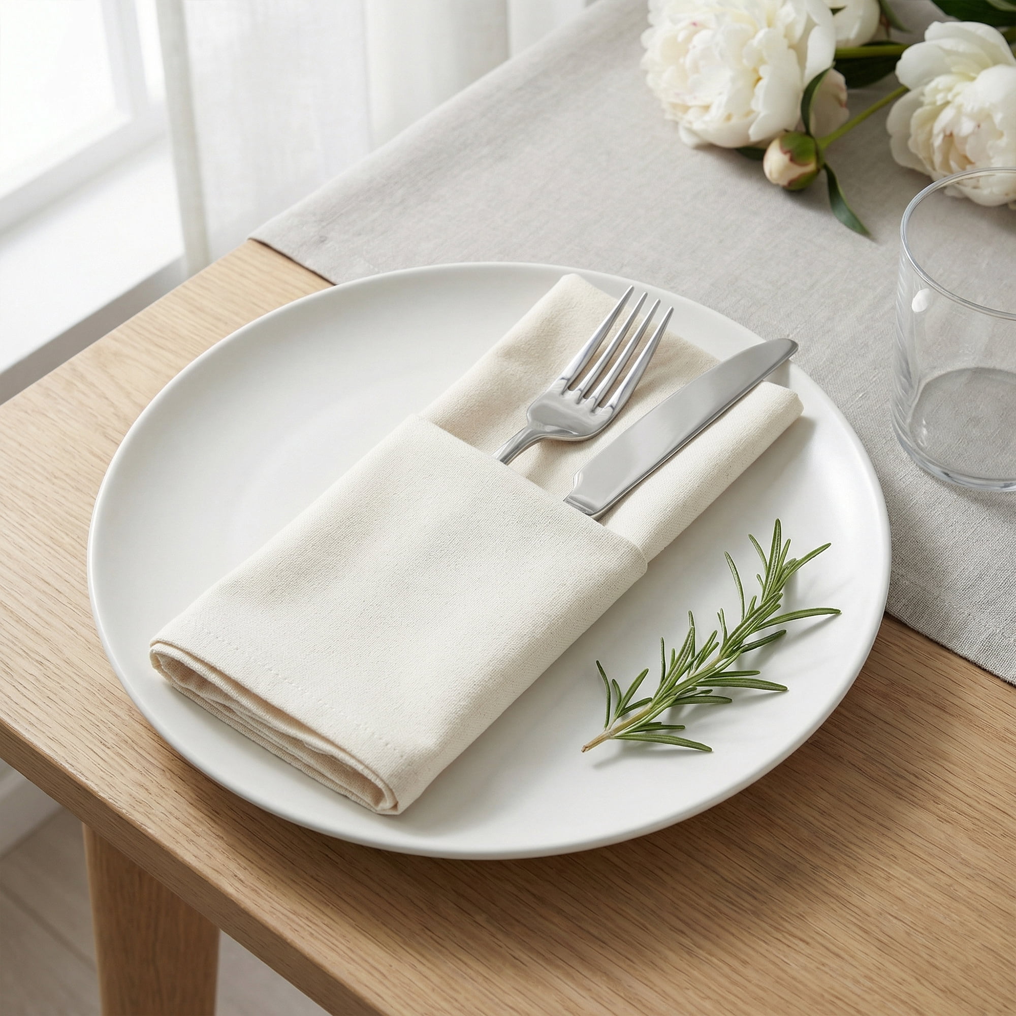 Unique Bargains 12Pcs Cotton Washable Reusable Events Cloth Napkins Beige 16x16inch