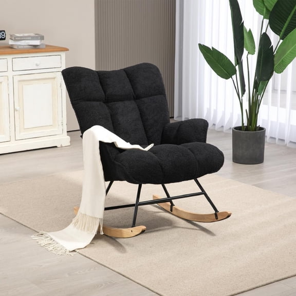 Rocking Chair Nursery Teddy Upholstered Glider Rocker Rocking Accent Chair Padded Seat with High Backrest Armchair Comfy Side Chair for Living Room Bedroom Offices