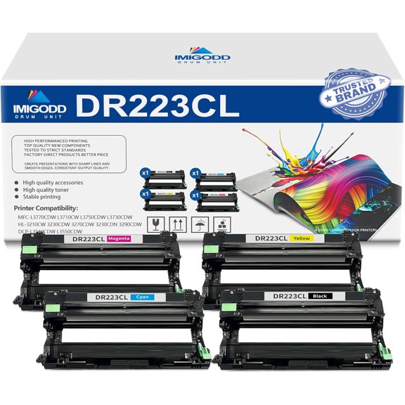4-Pack DR223CL BK/C/M/Y Drum Unit Replacement for Brother High Capacity with MFC-L3770CDW L3710CW L3750CDW L3730CDW HL-3210CW 3230CDW 3270CDW 3230CDN 3290CDW DCP-L3510CDW L3550CDW Printer