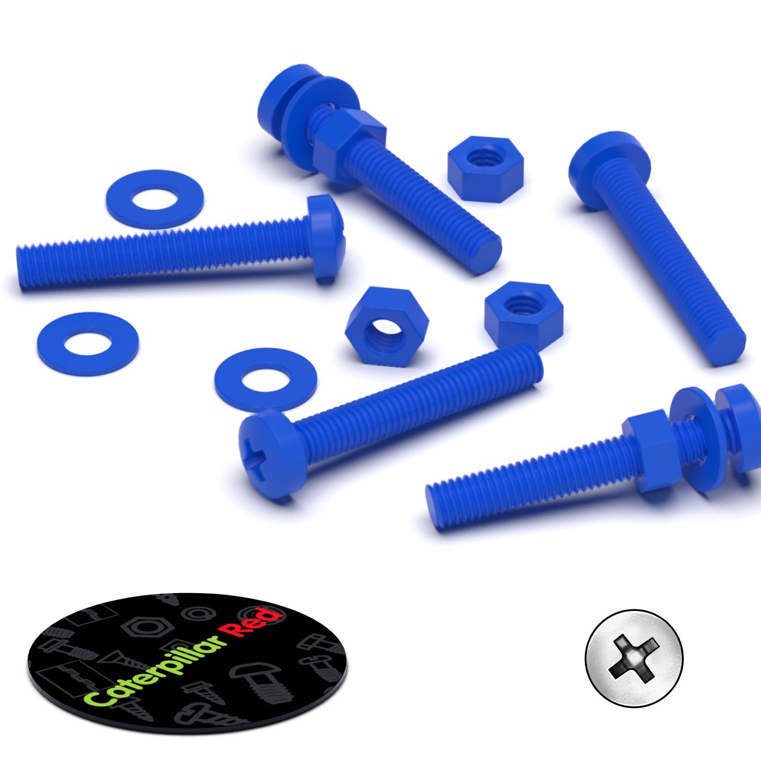 20 x Blue Pan Head Screws Polypropylene (PP) Plastic Nuts and Bolts, M3 x 20mm, Washers, (3/32 x 25/32 in)
