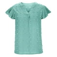 thumbnail image 7 of Women's Summer Blouses V Neck Swiss Dots Plain Work Tops Ruffle Short Sleeve Casual Comfy Loose Tunic Tops T Shirts, 7 of 7