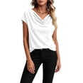 thumbnail image 2 of Fashion Cowl Neck Tops for Women Dressy Casual Short Sleeve Shirts Summer Clothes Outfits White XL, 2 of 5
