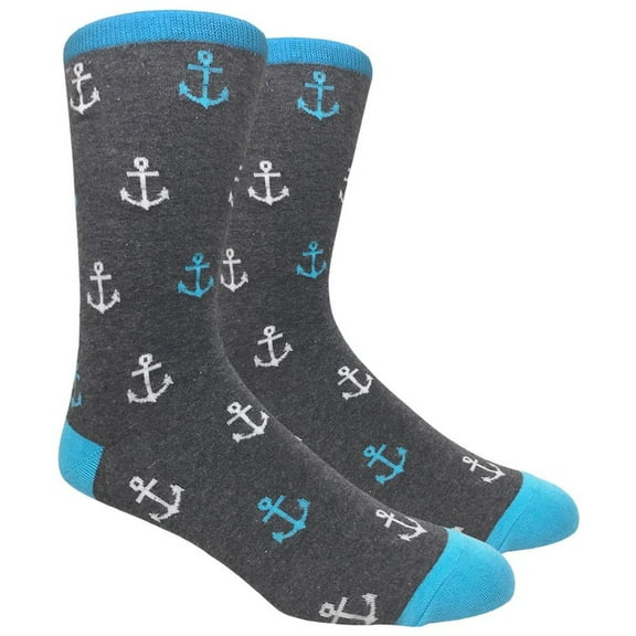 Urban-Peacock Men's Argyle Dress & Groomsmen Socks - Anchor - Grey with Blue