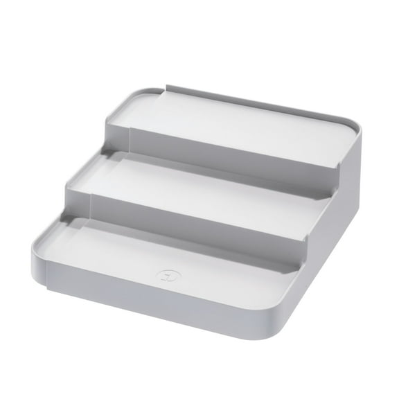iDesign Plastic Expandable 3-Tier Stadium Spice Rack with Side Caddy, Gray