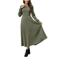 thumbnail image 2 of ZQUUVOU Women's Ribbed Sweater Dress Long Sleeve Round Neck Comfortable Maxi Tunic Business Casual Formal Outfits Olive Green, 2 of 8