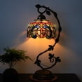 thumbnail image 5 of Tiffany Lamp Bedside Lamp Cloudy Stained Glass Table Lamp Banker, Reading Desk Light with Metal Leaf Thin Base 21" Tall for Living Room Bedroom Farmhouse Memory Sympathy WERFACTORY LED Bulb Need, 5 of 8