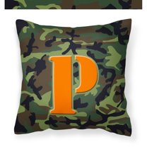 Letter P Monogram - Camo Green Fabric Decorative Pillow