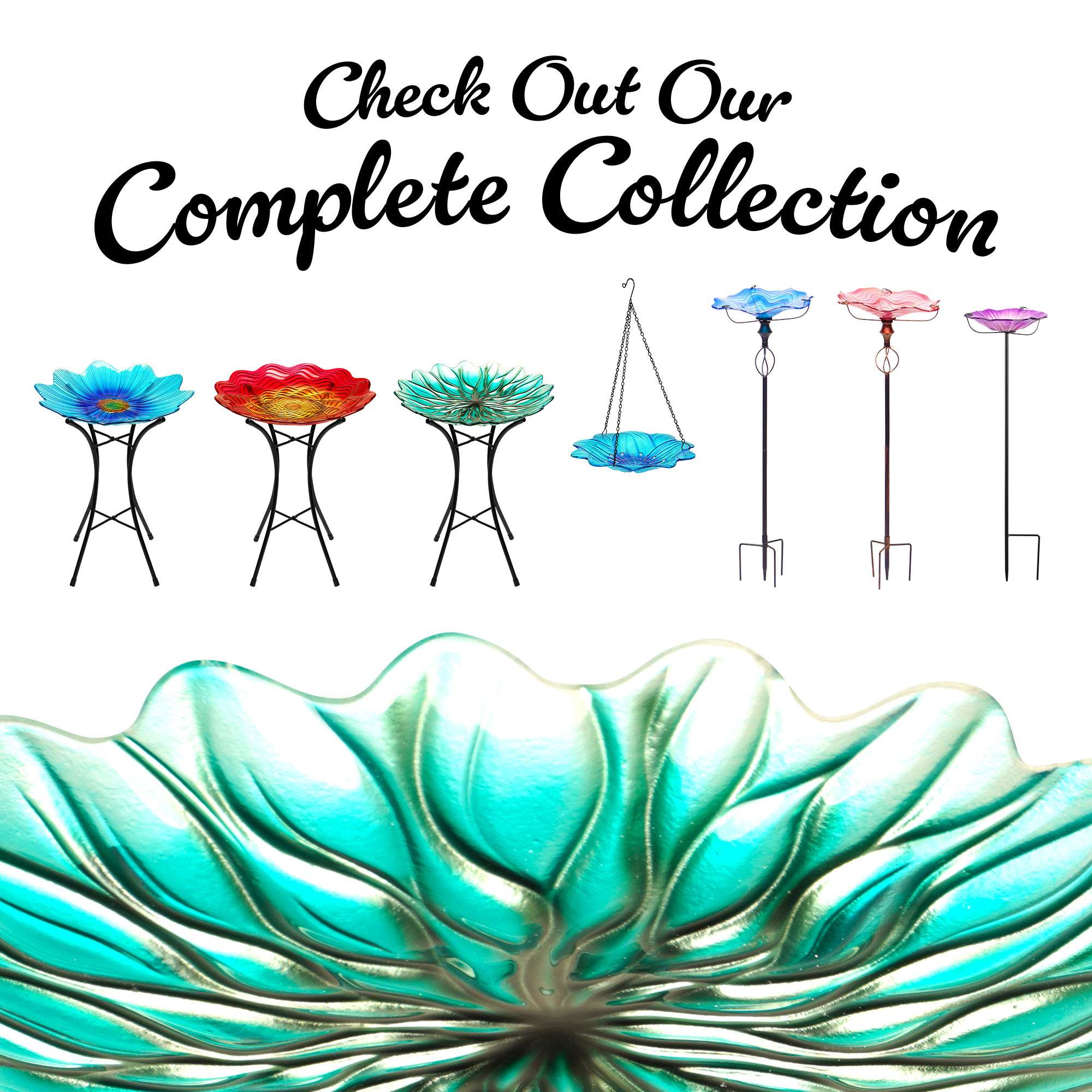 G128 19 Inch Height Glass Bird Baths with Metal Stand | Decorative Green BirdBaths Bowl Outdoor Garden Bird Feeder