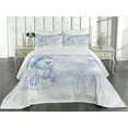 thumbnail image 2 of Ambesonne Winter Quilted Coverlet 3 Pcs, Snowman Cartoon, Queen Size, Pale Blue White, 2 of 4