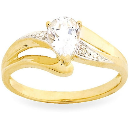 Simply Gold Gemstone 7x5mm Pear-Shaped White Topaz and Diamond Accents 10kt Yellow Gold Ring, Size 7