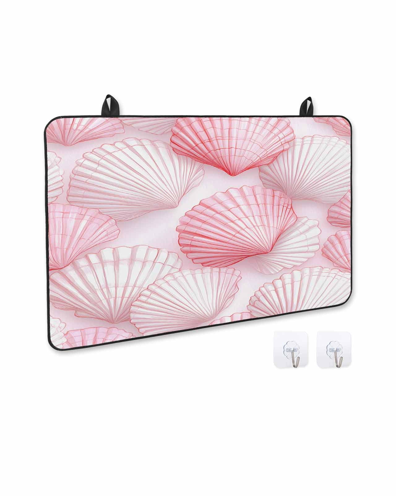 nqOlkjepod Large Induction Cooktop Protector Mat 24"x21", Pink Coastal Shell Stove Top Covers for Electric Stove, Nautical Summer Beach Ocean Stove Burner Cover Mats, Glass Top Stove Cover