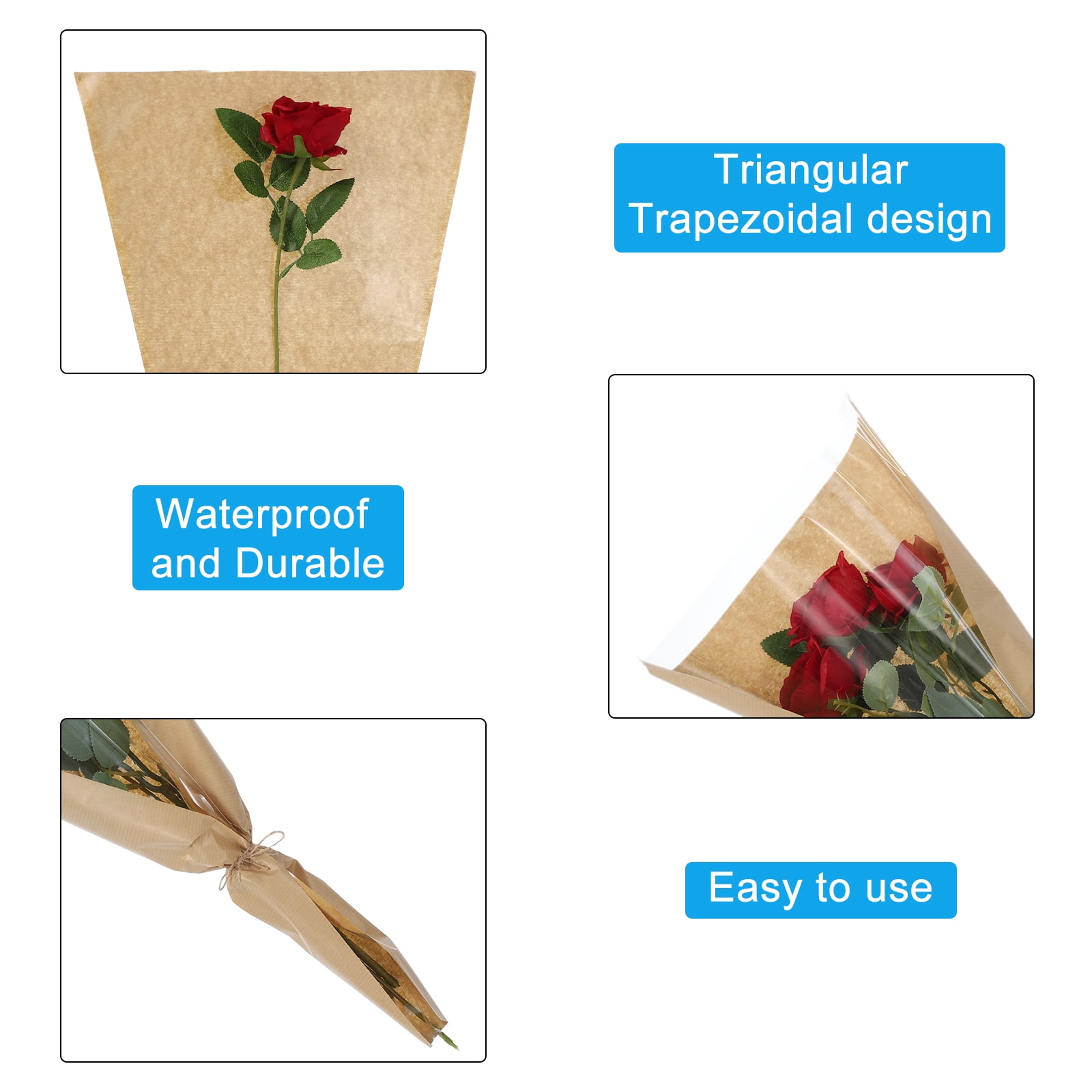 Uxcell Flower Wrapping Bag, Kraft Paper 50 Pack, Brown, 22x14.2x4.7"