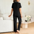 thumbnail image 5 of LWITHSZG Pajama Sets for Women Short Sleeve Button Down Shirts and Straight Leg Pants 2 Piece Matching Pjs Summer Loose Lounge Sets, 5 of 6