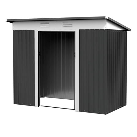 Metal Garden Shed 8x4 ft - Gray Outdoor Storage Shed with Lockable Doors & Steel Frame