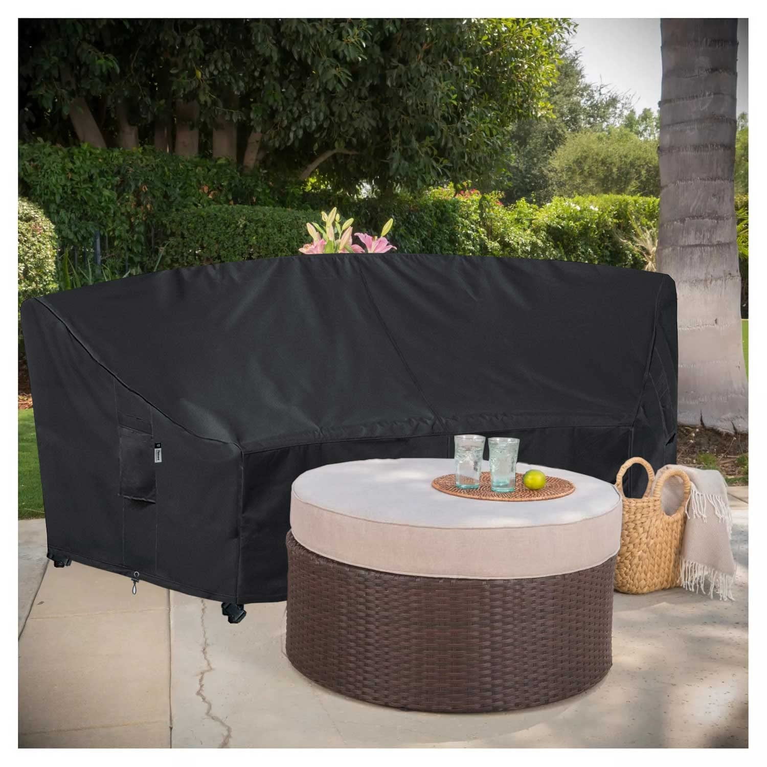 Curved Outdoor Furniture Cover for Patio Sectional Sofa, 96"(65") Reinforced Waterproof 600D Patio Couch Cover