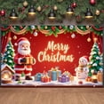 thumbnail image 5 of Red Background Christmas Banner Gold Lettering Merry Christmas Banner Santa Claus Design Snowman Pattern Xmas Banner for Christmas Party Holiday Celebration Family Gathering, 5 of 9