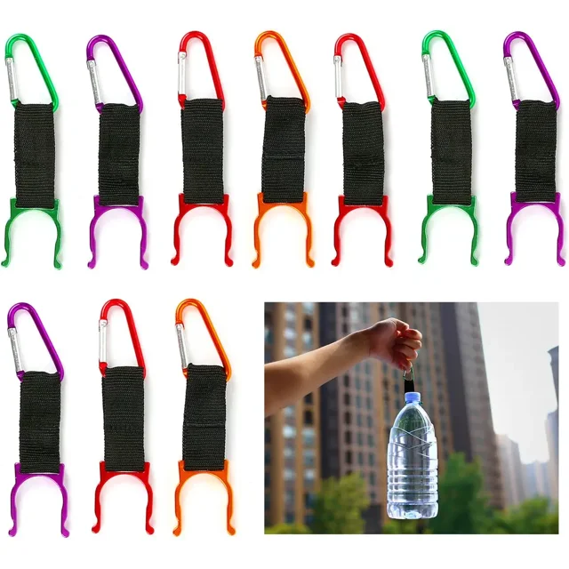 Soporte para hebilla con clip para botella de agua, 10 ganchos de mosquetón portátiles de colores con anillo en D para acampar, caminar, viajar con silbato de emergencia de aluminio JAMW Sencillez