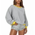 thumbnail image 2 of Fanxing Womens Oversized Sweatshirts Crewneck Long Sleeve Pullover 2025 Cute Color Block Casual Fleece Y2k Cropped Tops Gray XL, 2 of 6