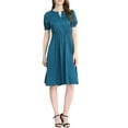 thumbnail image 4 of INSPIRE CHIC Women's Satin Midi Dress V Neck Short Sleeve A-Line Belted Midi Dresses Peacock Green M, 4 of 6