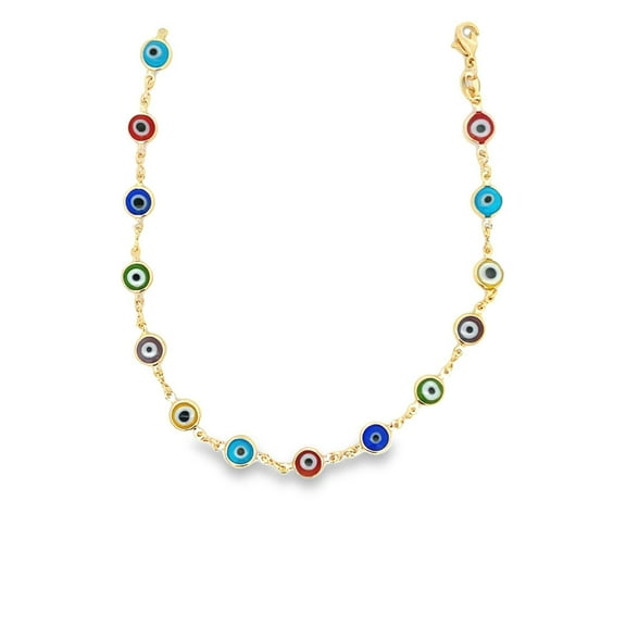 18K Gold Filled Multi-Color Colorful Evil Eye Charms Bracelet (I218)