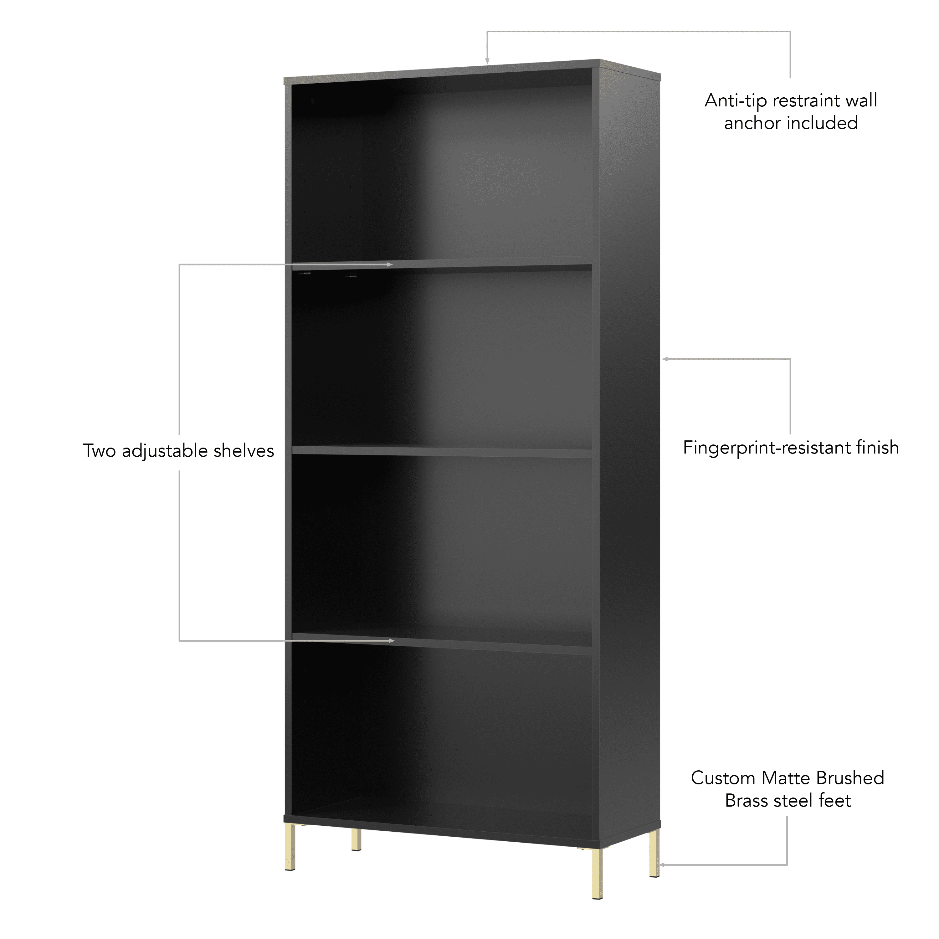 Bush Furniture Soho 4 Shelf Bookcase in Black