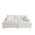 thumbnail image 3 of Newest 84inch Corduroy 3-Seater Sofa With 3 Back Pillows ,2 Toss Pillows , 2 Ottoman ,2storage Spaces And Cup-Holding Grooves Comfy Sofa- Deep Seat Couch For Living Room, 3 of 3