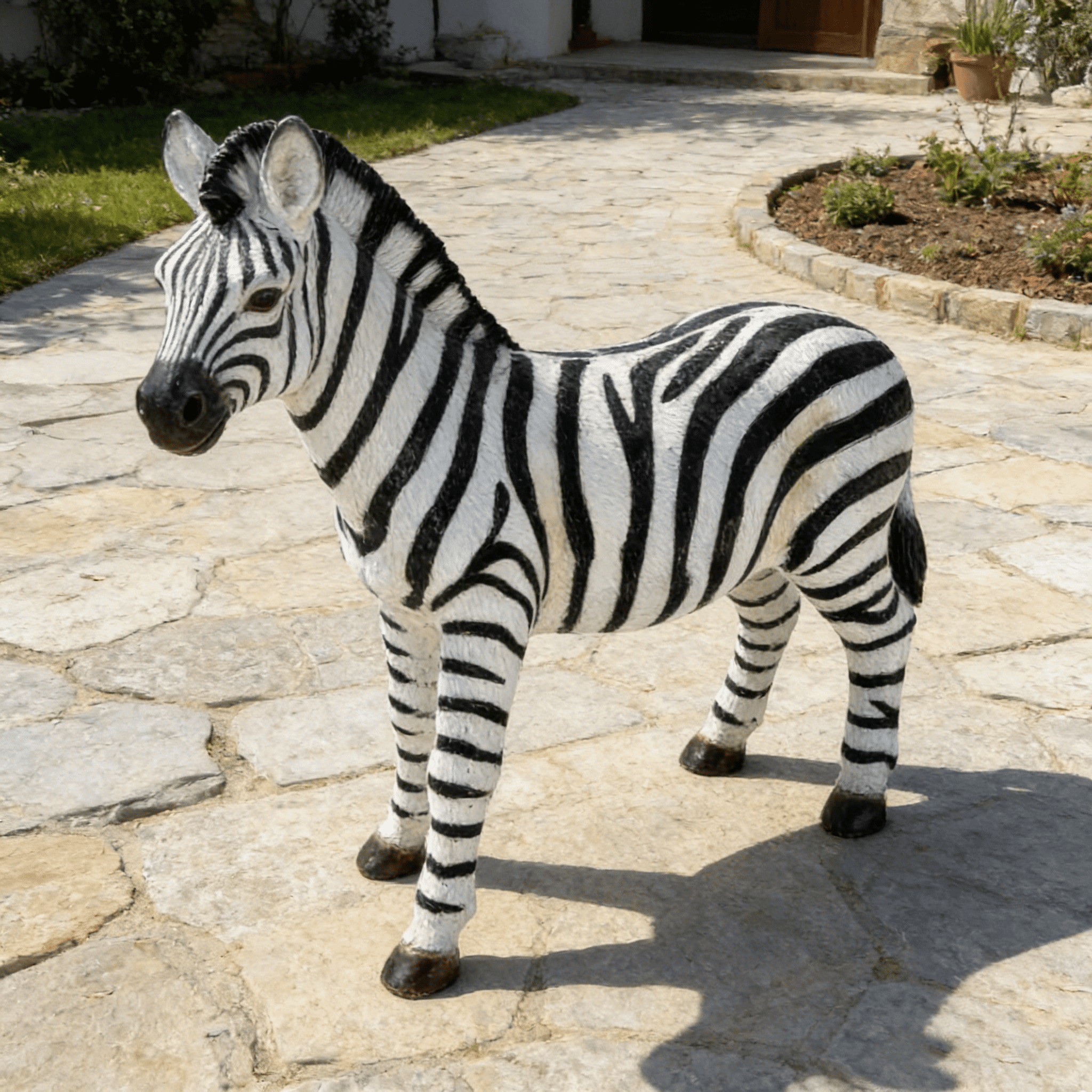 18.31" H x 19.49" L Simulated Zebra Garden Statue, Resin Outdoor & Indoor Decorative Ornament, Courtyard Lawn Art Craft, Unique Gift for Garden & Home Decoration