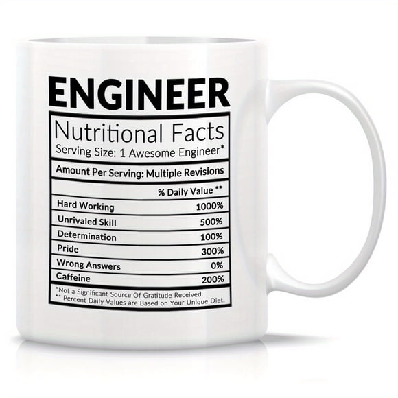 1pc Engineer Nutritional Facts Funny Coffee Mug - 11 Ounces, Motivational & Inspirational Design with Humorous Nutrition Label, Perfect for Office or Home Use, Engineer Gift Mug | Facts Label Mug |