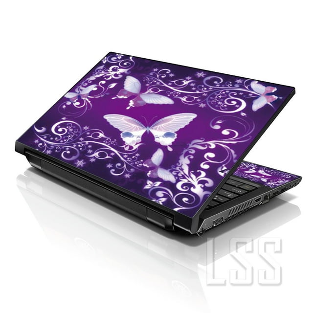 LSS Autocollant pour Ordinateur Portable, Couverture, Papillons Violets, Convient aux Ordinateurs Portables de 17 Pouces à 19 Pouces