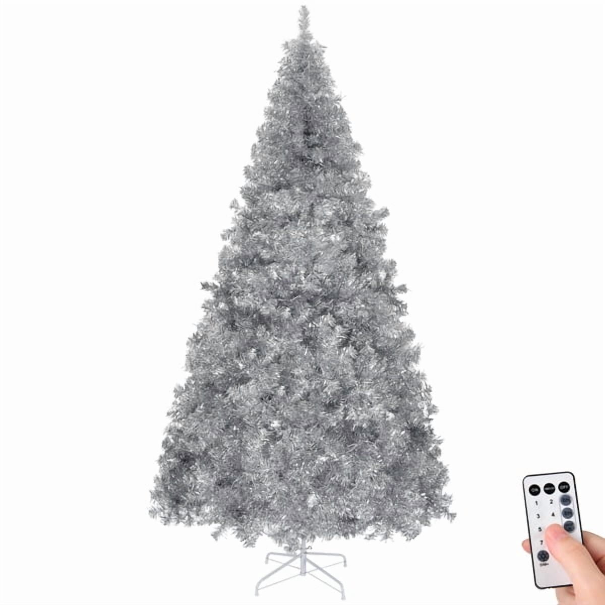 8FT Pre-Lit Silver Artificial Christmas Tree - 550 Warm White LEDs, Holiday Centerpiece for Home/Office/Living Room