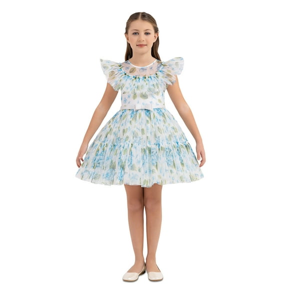 Big Girls Floral Print Summer Dress in Sizes 4T-8