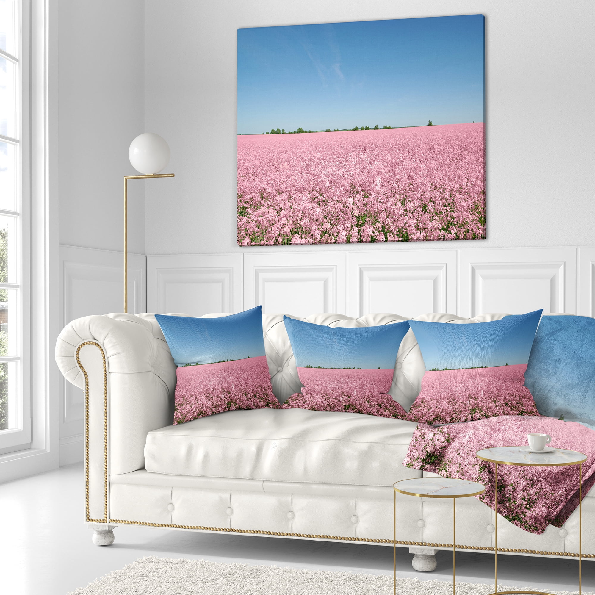 Designart Beautiful Meadow under Blue Sky - Floral Throw Pillow - 16x16