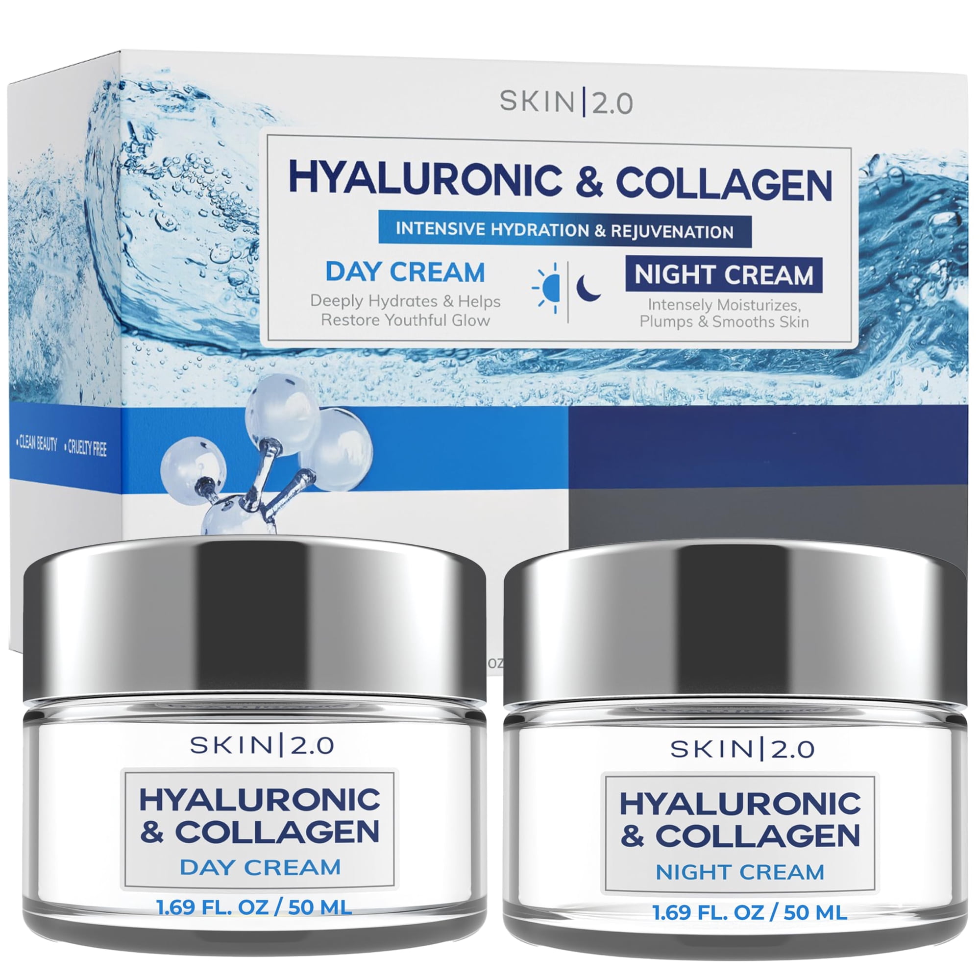 Skin 2.0 Hyaluronic & Collagen Day/Night Moisturizer Anti-Aging Cream - Duo Set Value Pack