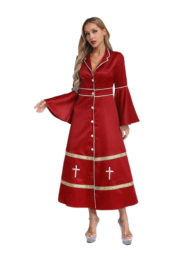 Clergy Robe for Women Cassock Pulpit Clergy Church Minister Pulpit Liturgical Robe Vestment Burgundy L