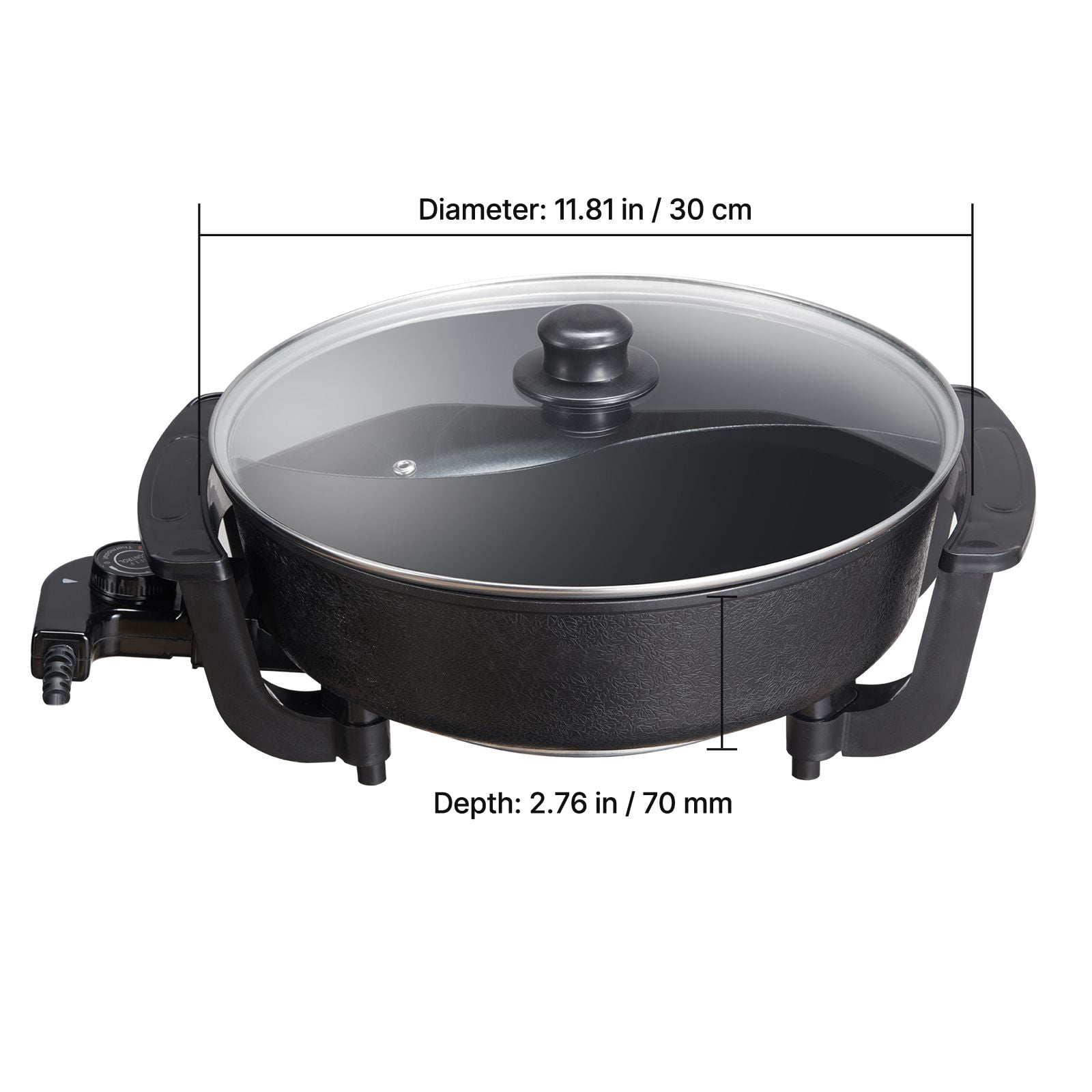 5L Dual-Flavor Electric Hot Pot, 1360W, Stepless Temperature Control, Non-Stick Cast Aluminum, Divided Cooker with Glass Lid, for 6-10 People, Home Hot Pot & Grilling