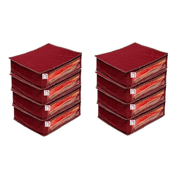 atorakushon parachute Fabric Foldable Saree Covers Garments Clothes Storage Bag With Double Zip Lock For Dress Wardrobe Accessories Pack of 8 Maroon