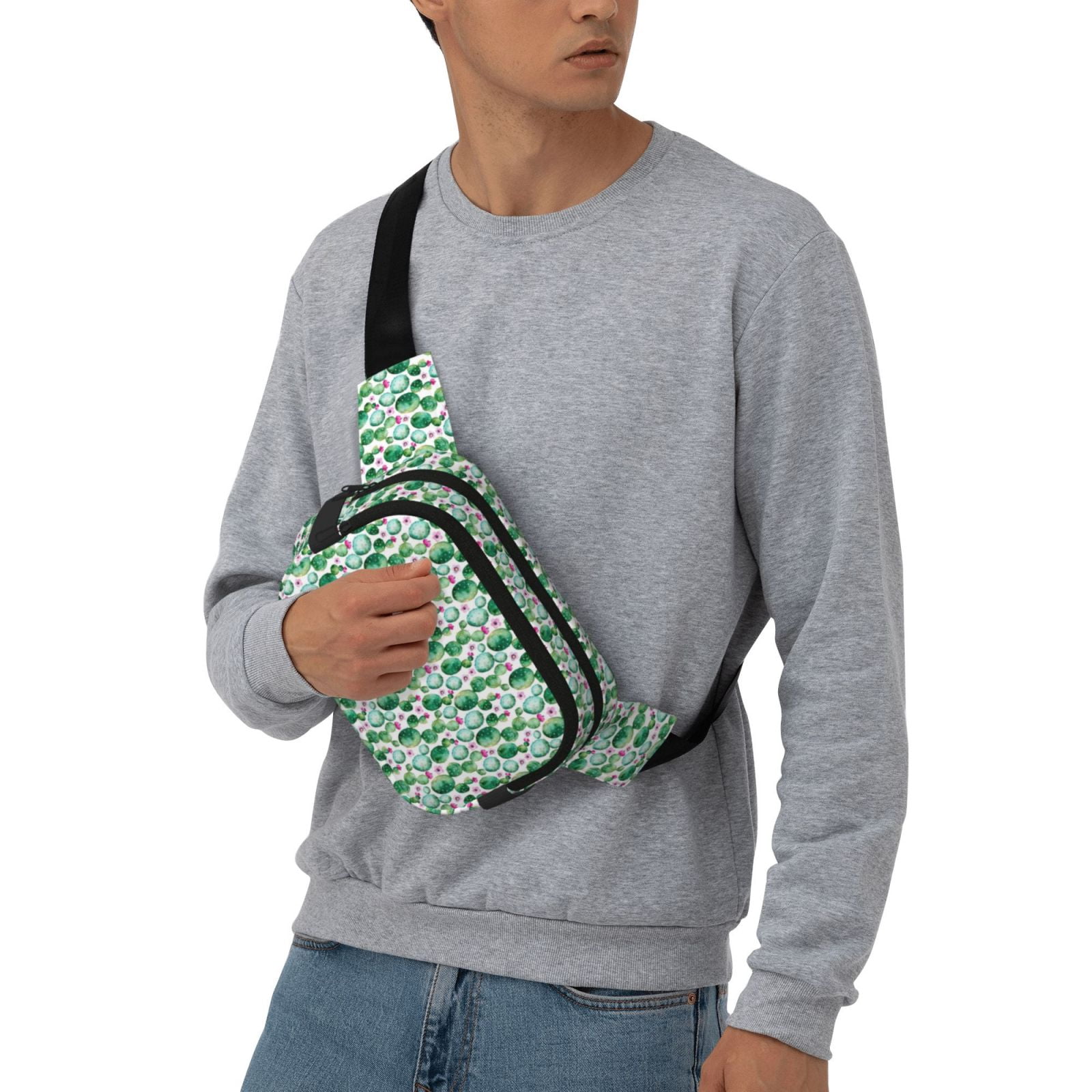 Picia Cactus Plants Print Square Double-Layer Waist Bag Mini Adjustable Waist Belt Bag Exercise Running Travel Hiking