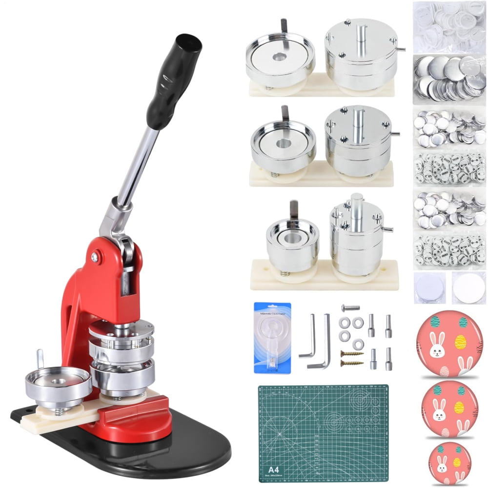 Button Maker Machine DIY Round Pin Maker Kit, 1.25 inch+2.28 inch+3 inch Pin Press Machine with 300 Sets Supplies for Schools, Parties, and Home DIY
