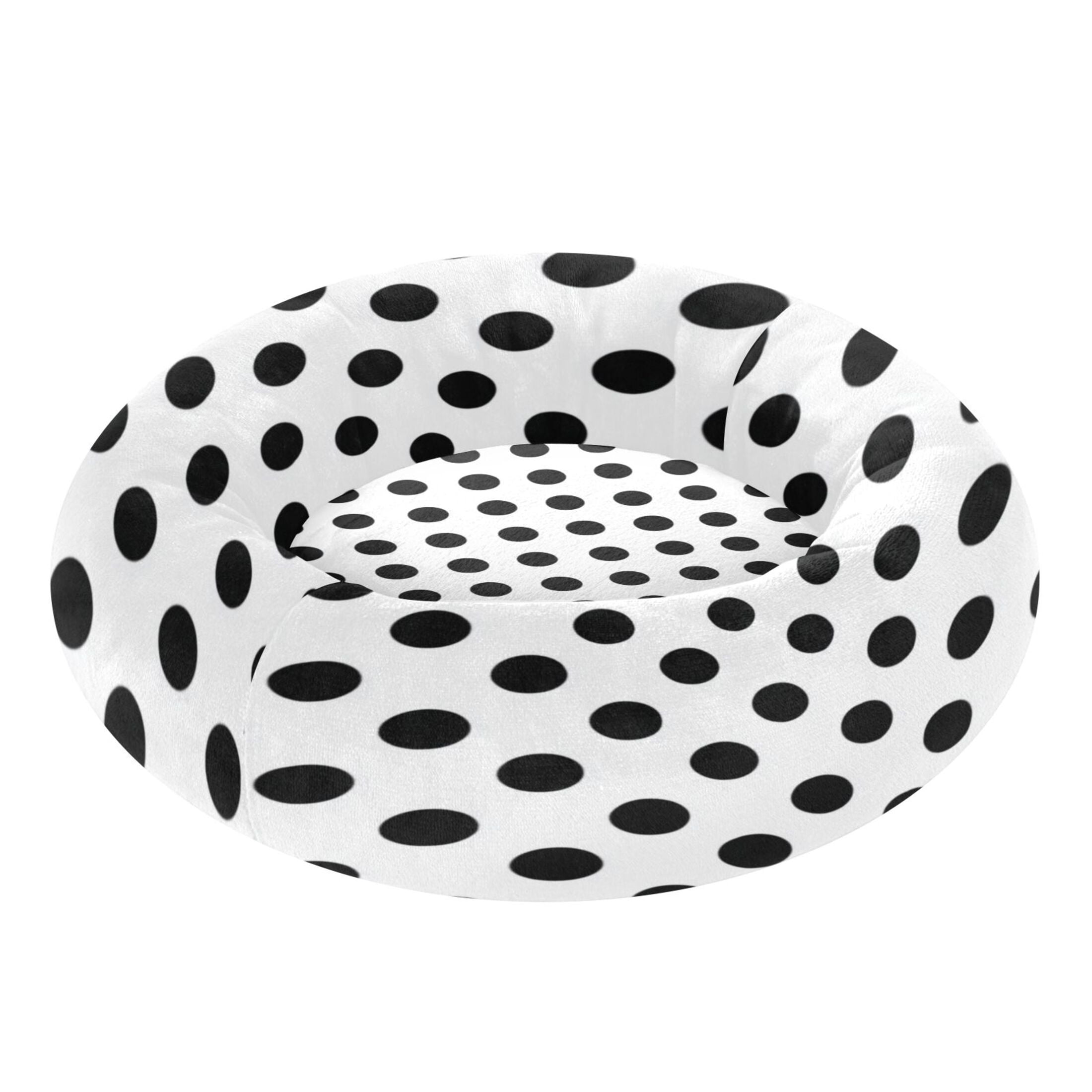 Iauyy Pet Couch Donut Cat Bed for Indoor Cats/Small Dogs Washable & Machine with Non-slip Bottom Calming Cat Furniture, Black and White Dot (XS)
