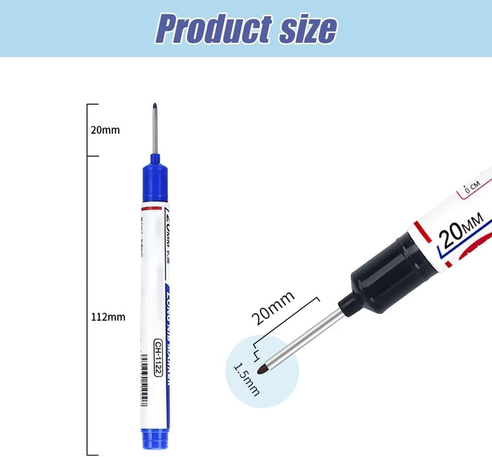 5PCS Long Head Deep Hole Marker Pens, 20mm Deep Reach Markers, Waterproof Construction Markers Marking Tool, Long Nose Marker, Permanent Markers Carpenter Ink Marker Pens, Metal Marking Pen