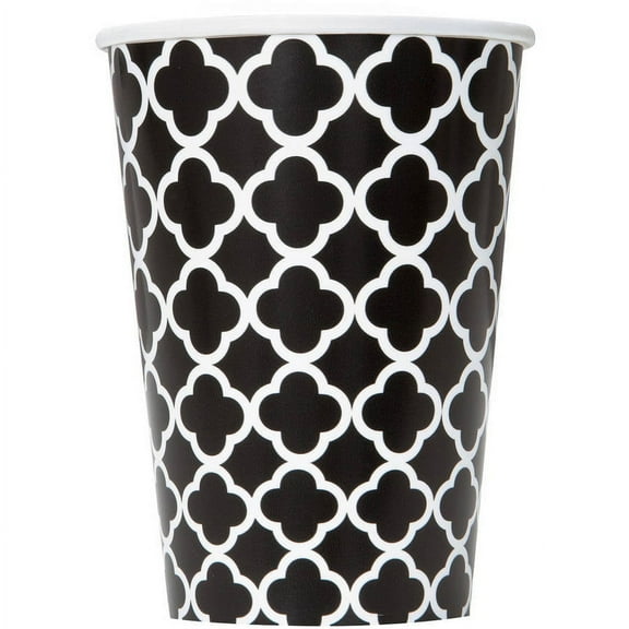 12oz Quatrefoil Paper Cups, black, 6ct