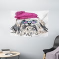 thumbnail image 1 of Indie Tapestry, Lion Bichon Lowchen Breed Cute Dog with Heart Shaped Glasses and French Hat Print, Wall Hanging for Bedroom Living Room Dorm Decor, 60W X 40L Inches, Grey Pink Blue, by Ambesonne, 1 of 2