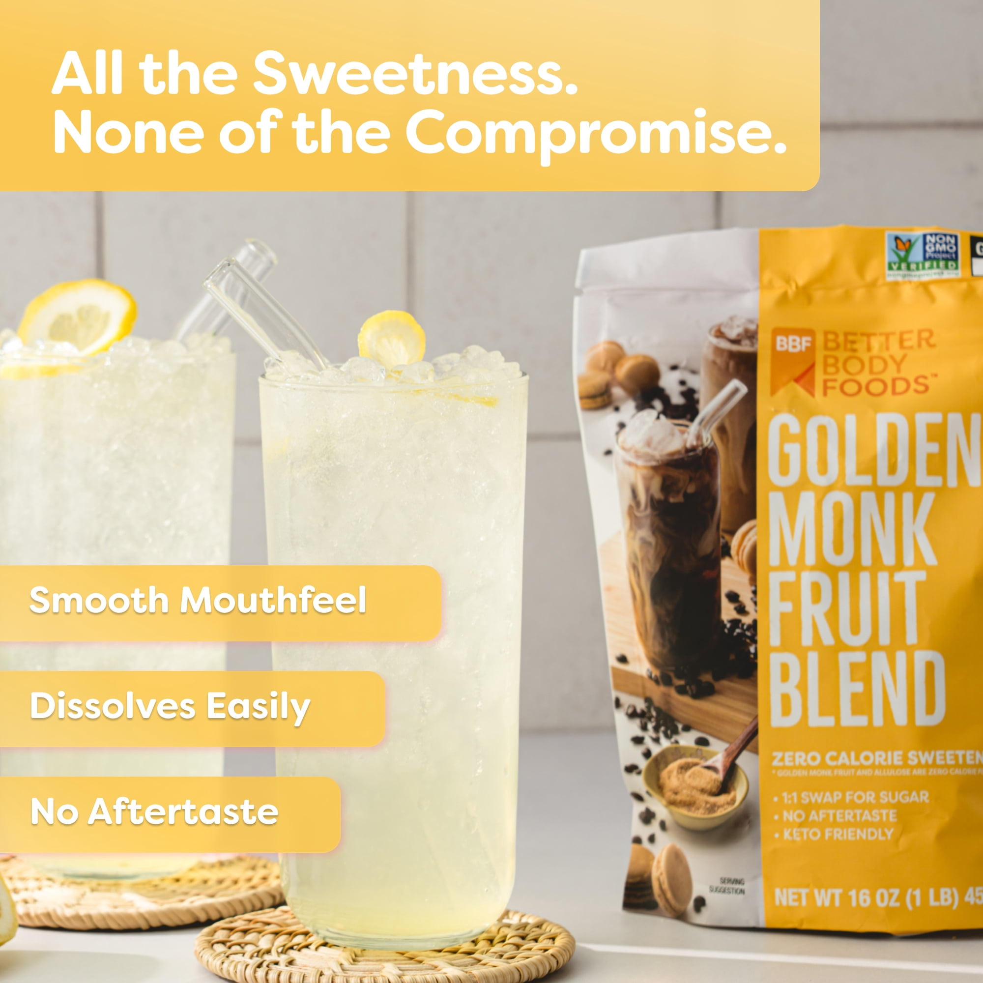BetterBody Foods Golden Monk Fruit Sweetener Blend, Sugar Substitute, 1 lb