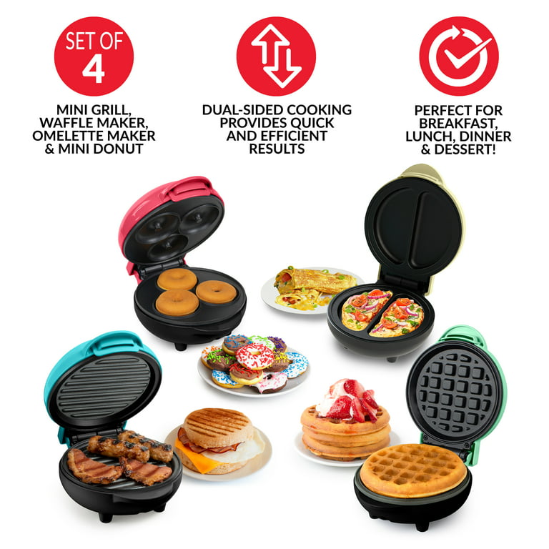  DASH Mini Waffle Maker + Grill + Griddle, 3 in 1 Pack