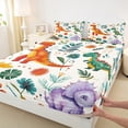 thumbnail image 3 of Castle Fairy Kawaii Dinosaur 3Pcs Twin Sheet Sets for Child Children Preppy,Cartoon Wildlife Twin Fitted Sheet,Cute Animal Breathable Flat Sheet,Super Cozy Room Decor, 3 of 7