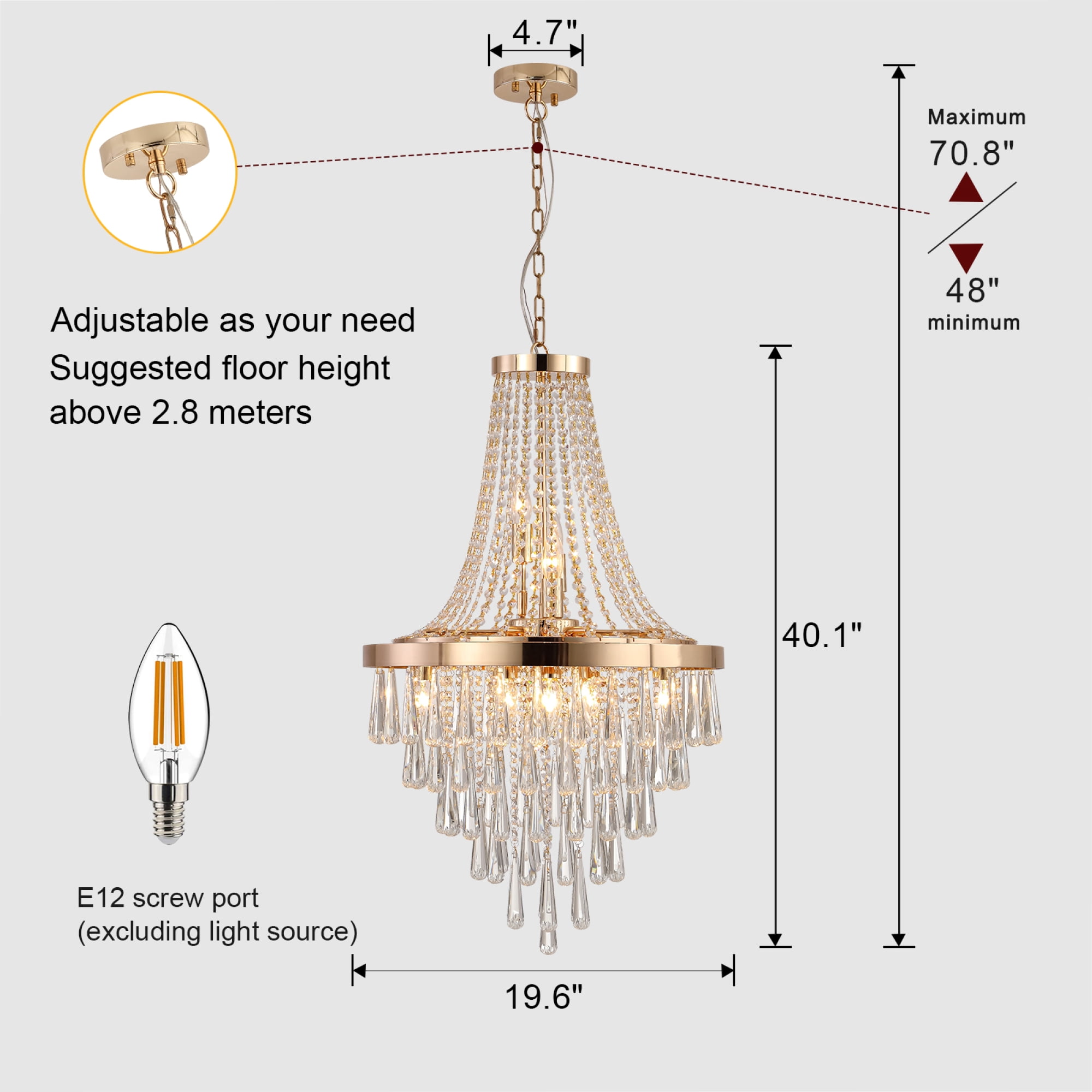Jopath 20" Modern Crystal Pendant Chandelier with Golden Finish, 11-Light Hanging Light Fixture Tiered Design for Dining Room, Living Room, or Entryway (No Bulbs)